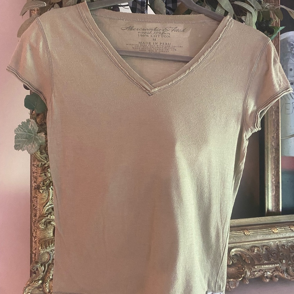 Abercrombie & Fitch Light Army Green Fitted Cap Sleeve Tee